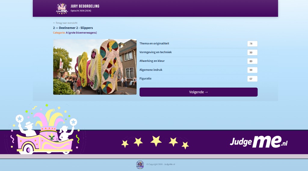 Screenshot van het admin-overzicht met deelnemers