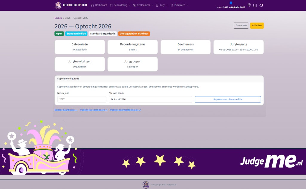 Screenshot van de editiedetailpagina in het adminpaneel